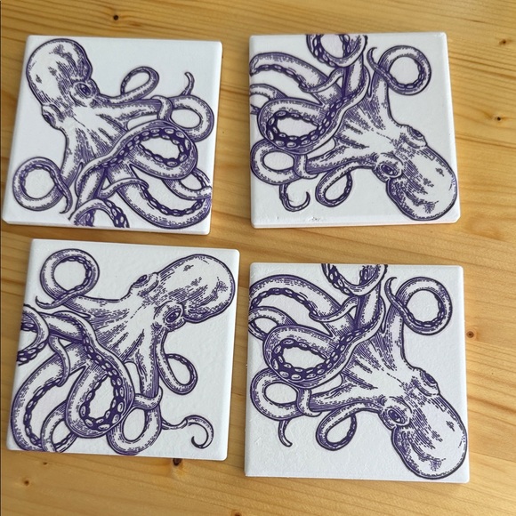 Other - Nautical Octopus Ceramic Tile -  4 Deep Purple on White